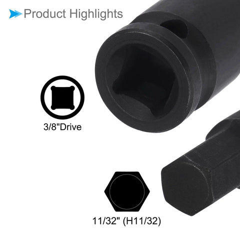 Impact Hex Bit Socket Eleven Thirty Second Inch Size 78mm Long Chrome Molybdenum Steel One Piece Construction Beefy Half Inch Drive