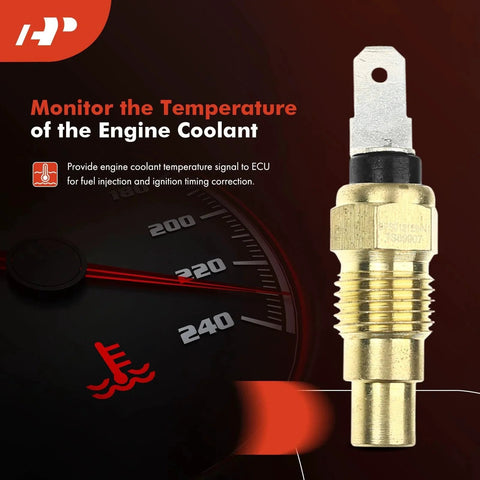 Engine Coolant Temperature Sensor For Nissan Altima 1995 To 2002 And Infiniti G20 G35 I30 I35 Q45 QX4 NX Pathfinder Frontier Maxima 1993 To 2003 Replacement Sensor Direct Fit product image with gauge background