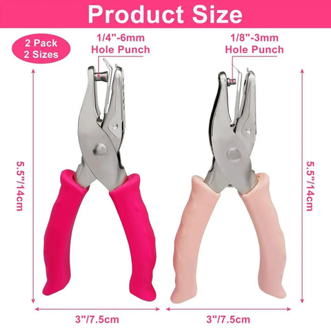 Two Pack Single Hole Paper Punch Metal Handheld Craft Hole Puncher With Soft Grip Handle Pink Rose Handles front view
