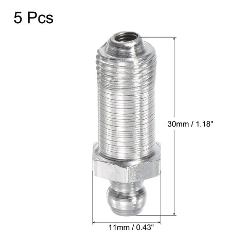 Steel Straight Grease Fittings Set G1/8 Thread 11mm Width Heavy Duty Hydraulic Lubrication Fittings Oil Spill Proof Rust Resistant 5 Pack
