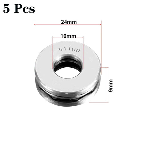 5 pcs 51100 thrust ball bearings, 10x24x9 mm, bearing steel, single row (front view)