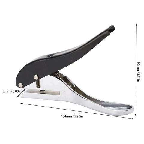Side view of Pro Grade Heavy Duty Single Hole Punch 6mm Round Metal Handheld Punch Tool, ergonomic grip with scale illustration