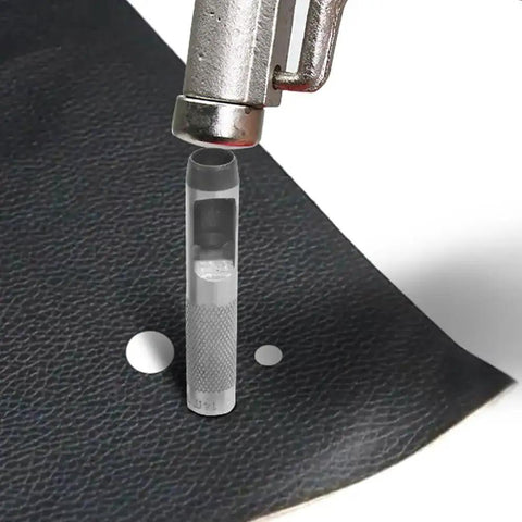 16mm Hollow Hole Punch For Leather Craft Round Carbon Steel Punch Tool With Knurled Handle Works Like A Champ close-up cutting leather