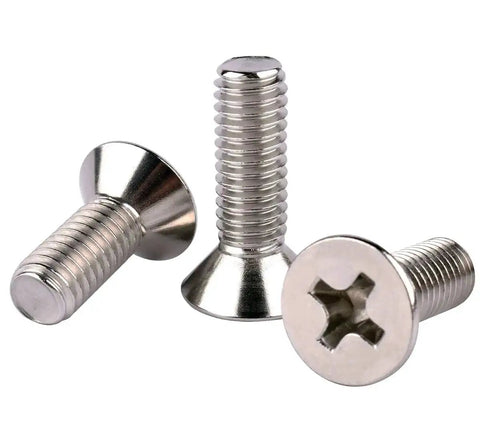Close-up of silver Phillips screws from the Comprehensive 1512 Piece Laptop Screw Kit with 24 Size Variants for Notebook Repairs.