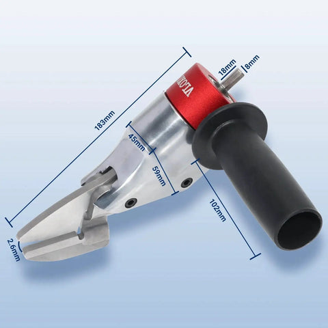 Powerful Sheet Metal Cutter Drill Attachment With 360 Degree Pivoting Handle For Quick Curved And Straight Cuts, Easily Replacing Scissors And Knives, Made From Chrome Vanadium Steel For Durable Performance VlOXO Compatible, dimensions shown