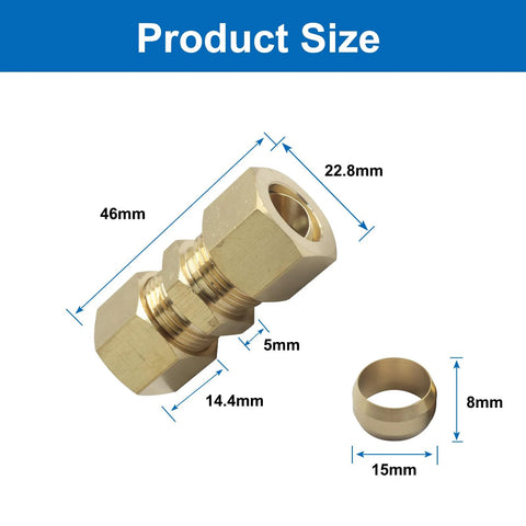 Brass compression tube union, 1/2 in OD x 1/2 in OD, with brass sealing ring for high-pressure plumbing