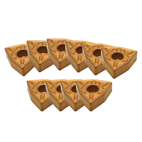 Pro Grade Carbide Turning Inserts For Steel WNMG080408 TM T9125 External Turning Tool, gold-coated, triangular, set of inserts.