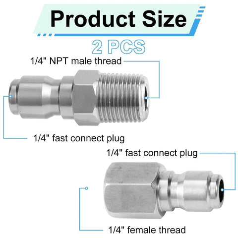 Stainless Steel Quick Connect Pressure Washer Fittings Set Of 2 No Leak Heavy Duty Pro Grade Quarter Inch Water Gun Connectors