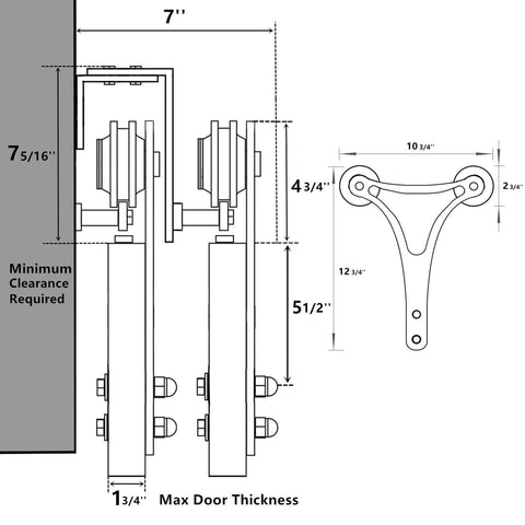 Diagram of Rustic Black Double Track U Shape Bypass Sliding Barn Door Hardware Kit For Two Doors With 4ft Flat Track