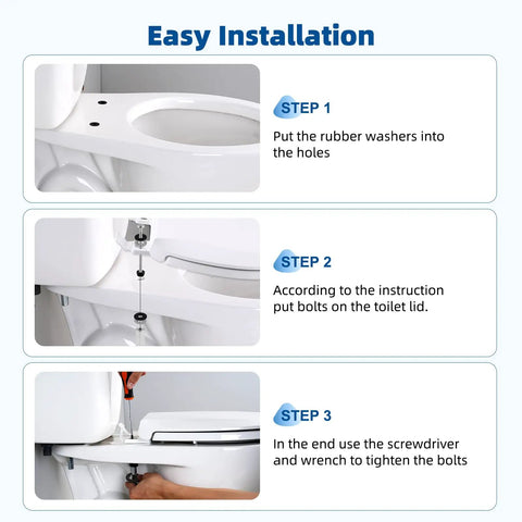 Easy installation steps for Universal 3 Inch Stainless Steel Toilet Seat Bolts Kit by iFealClear on toilet.