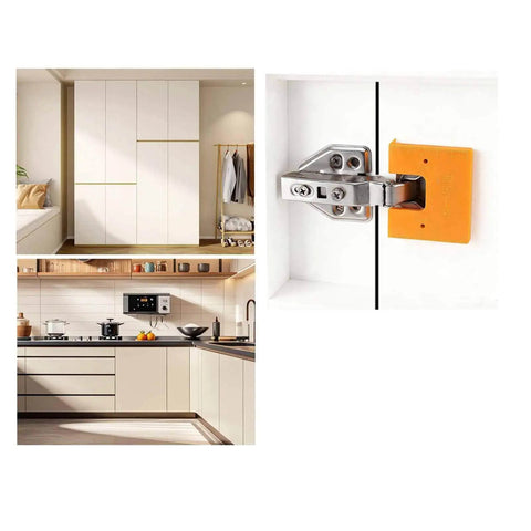 Cabinet Door Mounting Jig With Magnetic Locking For No Drill Installation And Quick Cabinet Hinge Alignment on a cupboard