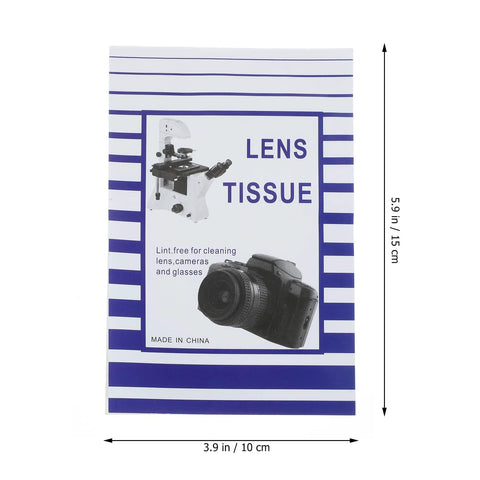Lens Cleaning Paper Sheets For Cameras Eyeglasses And Screens 100 Pack Booklets with blue striped cover, measuring 5.9 x 3.9 in.