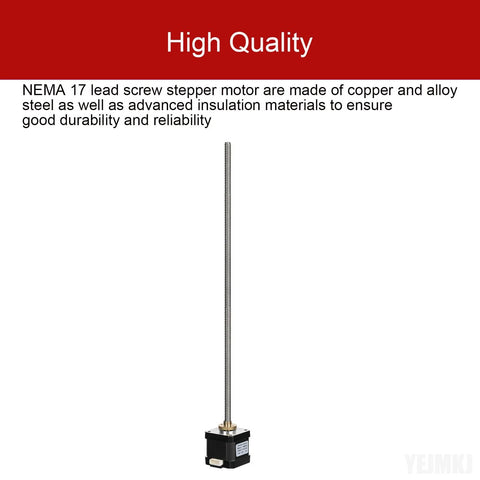 YEJMKJ NEMA 17 stepper motor with 350mm T8 lead screw, black motor and long silver threaded rod
