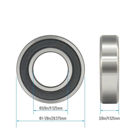 Front and side view of Four Pack Deep Groove Ball Bearings 1614 2RS With Three Eighths Inch Bore And One And One Eighth Inch Outer Diameter.