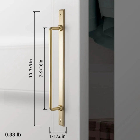 2 Pack 7 9 16 Inch Center To Center Champagne Bronze Cabinet Bar Pulls With Demi Plaquette Backplate installed on white cabinet.