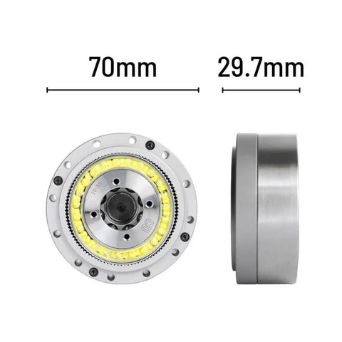Front and side view of Harmonic Reducer CSD20 Gearbox Strain Wave Drive for BLDC Motors in industrial automation applications.