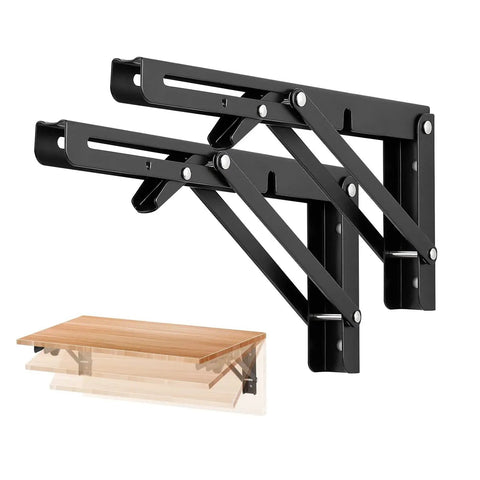 10 Inch Folding Shelf Brackets Set Of 2 Matte Black Heavy Duty Stainless Steel Triangular Design For Tables And Benches