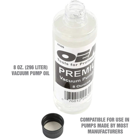 OEMTOOLS 8 oz vacuum pump oil bottle, clear plastic container with black cap
