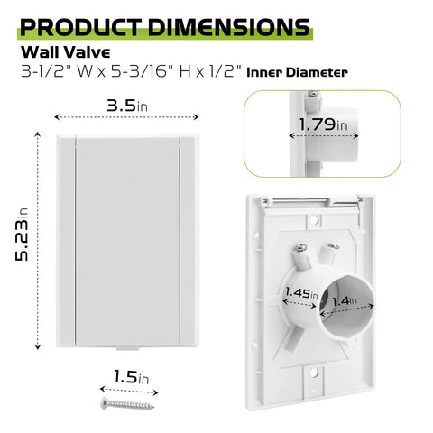Central vacuum wall inlet valve cover, white, Nutone compatible, 2-pack; 3.5 in W × 5.19 in H.