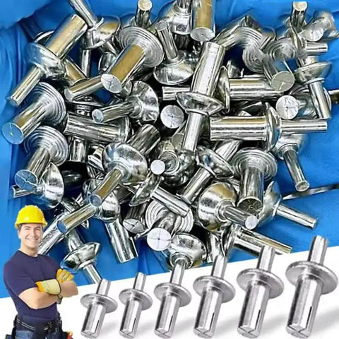 Close-up of 30 Pieces Aluminum Alloy Expansion Rivets Hammer Drive Expansion Rivet Knock Type Stainless Steel Rod Screws 5x11mm
