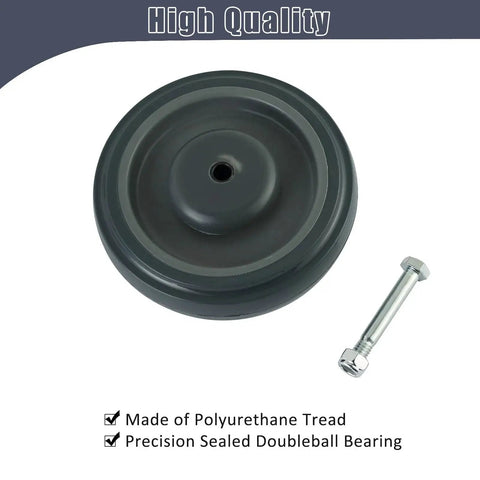 5 Inch Shopping Cart Replacement Wheels Kit With Polyurethane Tread Stepped And Full Tread Face Double Ball Bearing Silent TPU Caster Wheels With Screws For Supermarkets 250 Lb Capacity Per Wheel 4 Pack Grey, showing wheel with screw and polyurethane tread