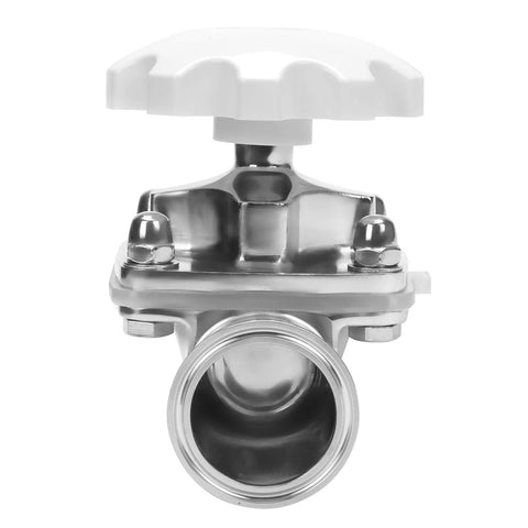 Front view of DERNORD sanitary diaphragm valve, 2-inch tri-clamp, stainless steel 316L, silicone seal