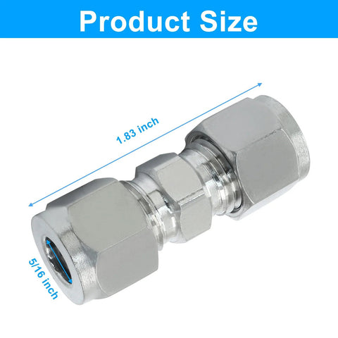Stainless steel compression straight adapter with double ferrules for 5/16 inch tube OD