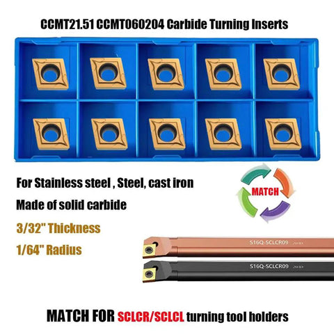 Beefed Up Carbide Turning Inserts Set For CNC Lathe CCMT060204 CCMT21.51 And DCMT070204 DCMT21.51 With TISIN Coating Replacement Inserts