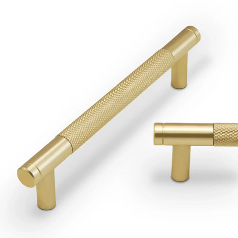 10 Pack 5 Inch Brushed Gold Knurled Cabinet Pulls For Kitchen Cabinets Drawers And Doors Durable Hardware Close-up View
