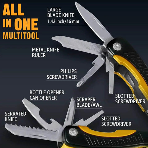 12 In 1 Mini Multitool Pocket Tool with pliers, folding knife, wire cutter, and bottle opener for EDC, camping, hiking use