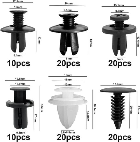 100Pcs Box Set Bumper And Fender Liner Clips Kit With 6 Sizes Push Type Retainer Fasteners for Ford Taurus E 350 Econoline Expedition