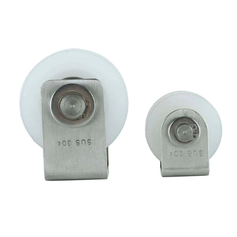 Front view of Heavy Duty Sliding Door Roller Set for Barn Style Doors with 304 Stainless Steel Bracket and Nylon Castor, 2 Pcs H68mm.