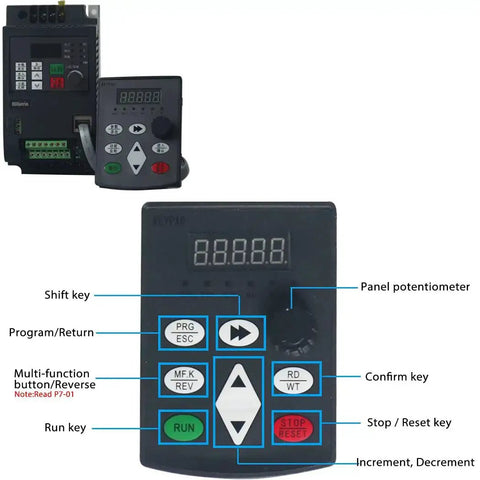 2.2KW 220V VFD Inverter Frequency Converter with control panel and buttons for spindle motor speed control in CNC machines