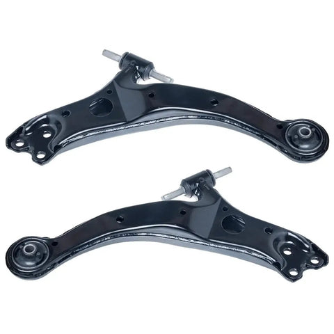 Front lower control arm pair with ball joints, black metal, for Toyota Avalon/Sienna/Solara.