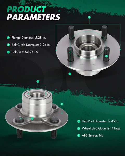 Beefy Wheel Bearing And Hub Assembly Kit For Nissan Sentra NX 200SX Lucino Tsubame 4 Bolt Rear shown with dimensions and specs