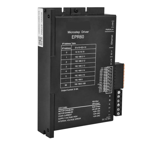 EPR60 Nema 23 Stepper Motor Driver With Ethernet Fieldbus for EP Series, showcases Modbus TCP protocol compatibility, front view.
