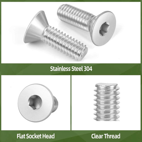 50 Pack M6 X 20mm Flat Head Socket Cap Screws Bolts Countersunk Allen Bolts Stainless Steel 304 Full Thread Bright Finish