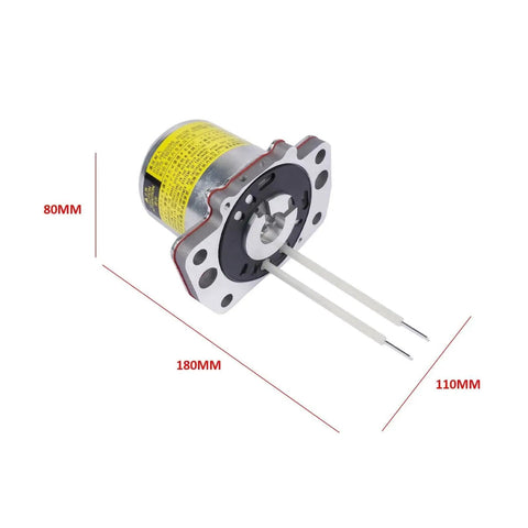 LBLYTO ABS pump motor assembly; silver housing, yellow label, two white leads (front view)