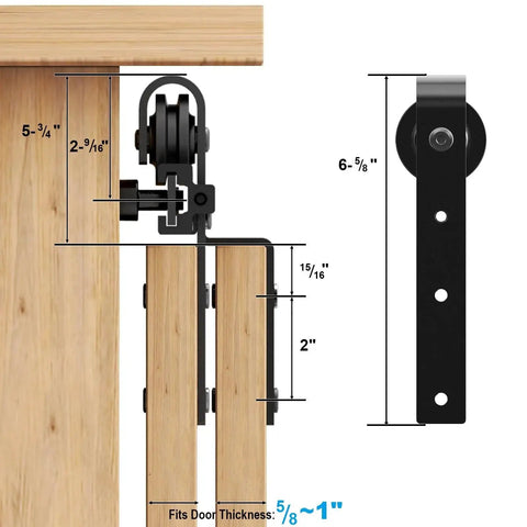 Side view of 4 Foot Mini Bypass Barn Door Hardware Kit For Two Doors With Premium Carbon Steel Track Capable Of 110 Lbs