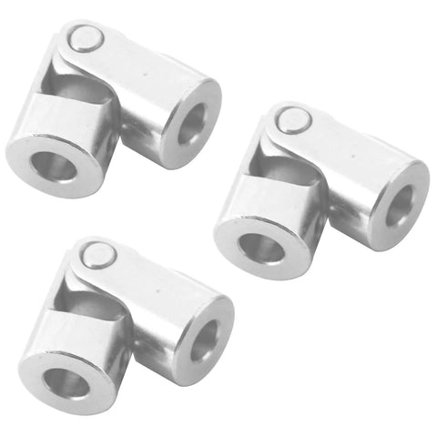 Three silver metal U-joint steering shaft couplings for RC cars, 3.17–4 mm bore.