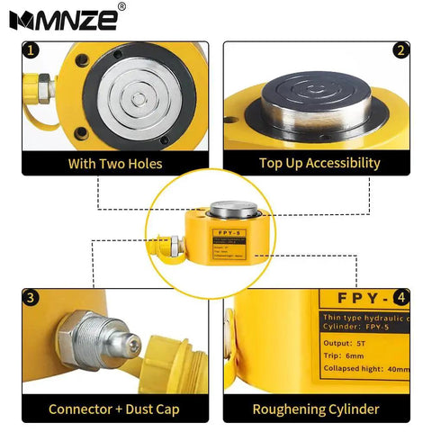 5 Ton Hydraulic Cylinder Jack 6mm Stroke Portable Porta Power Single Acting with connector, dust cap, and top up accessibility