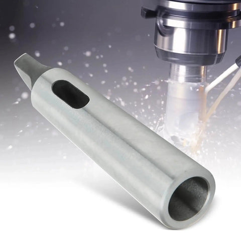 Drill sleeve reducing adapter MT3-MT2, small gray metal hollow cylinder with side slot