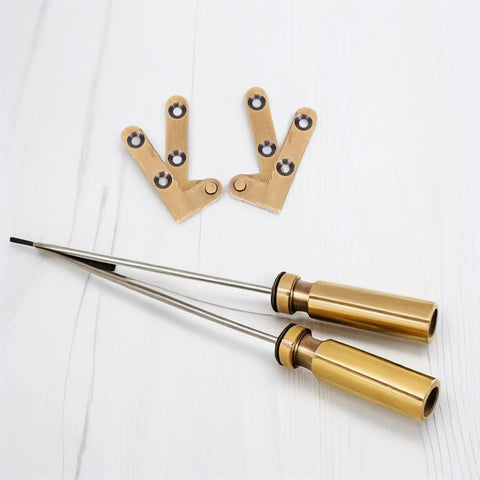 Hidden Door Pivot Hinges Heavy Duty Concealed Bronze 2 Pack For Secret Bookcases, metal construction shown on white surface