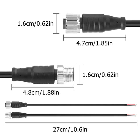 Dimensions of M12 3 Pin Connector Cable 1 Male 1 Female Aviation Sensor Wiring Cable 25cm 0.8ft Outdoor IP67 Waterproof