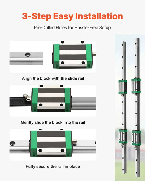Image showing Two HGR20 1500 mm Linear Guide Rails Kit With Four Blocks And RM1605 1500 mm Ballscrew BF12 BK12 Kit Pre Drilled Holes.
