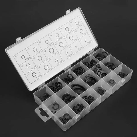 Heavy Duty Snap Ring Kit Circlips C Clips Set For Shafts And Bores, Internal And External Lock Rings, Industrial Fasteners, 225 Pieces, 18 Sizes