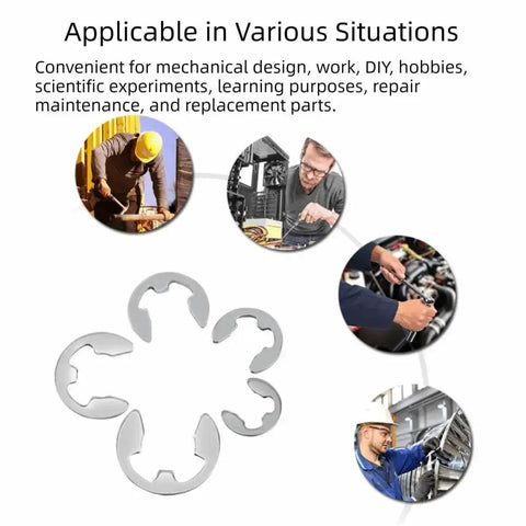 304 Stainless Steel E Clip Snap Ring Set 200 Pcs Kit With 20 Sizes From 1.5mm To 10mm for mechanical assemblies in various projects