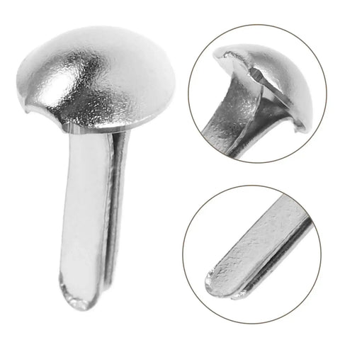 Close-up of 100 Pcs Iron Brads For Paper Crafting And Puppet Making Kit Double Leg Fasteners showing details and edges