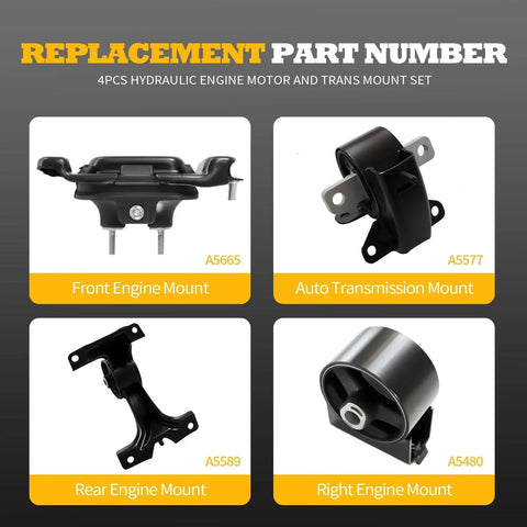 4 Piece Engine And Transmission Mount Set For Grand Caravan 2011 To 2020 V6 3.6L Automatic Replacement Mounts For Town And Country CV Routan A5665 A5480 A5589 A5577 Direct Fit Replacement To Restore Performance And Minimize Vibration For A Smooth Quiet