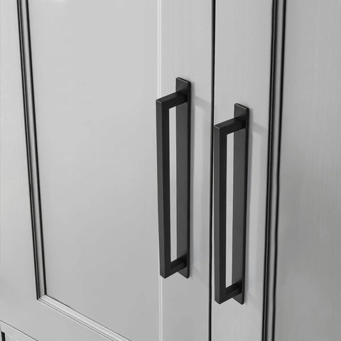 Square Solid Cabinet Handles 3 Inch 76mm Screw Spacing Matte Black Pulls 10 Pack on kitchen cabinets